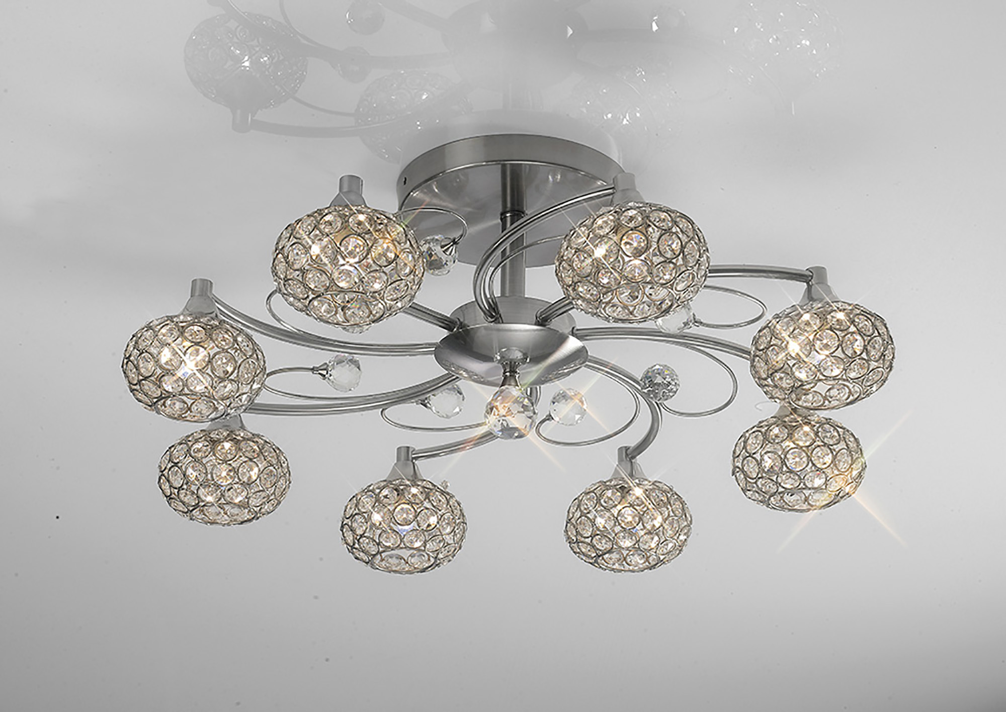 Cara Satin Nickel Crystal Ceiling Lights Diyas Flush Crystal Fittings Cara Satin Nickel Crystal Ceiling Lights Diyas Flush Crystal Fittings